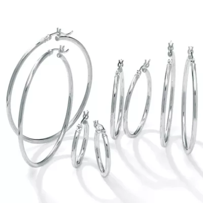 Polished .925 Sterling Silver Hoop Earrings 4-Pair Set (21mm, 31mm, 41mm, 48mm)