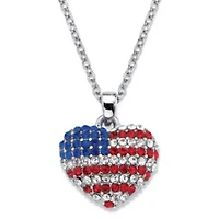 Red White and Blue Crystal Silvertone American Flag Patriotic Necklace 18"