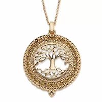 Tree of Life Antiqued Goldtone Magnifying Glass Pendant Necklace 24"