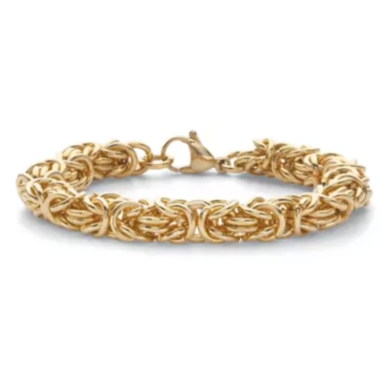 Byzantine-Link Bracelet Gold Ion-Plated Stainless Steel 8mm 7.5" Length