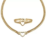 Yellow Gold Ion-Plated Stainless Steel Heart Bracelet And Necklace 16 Inch