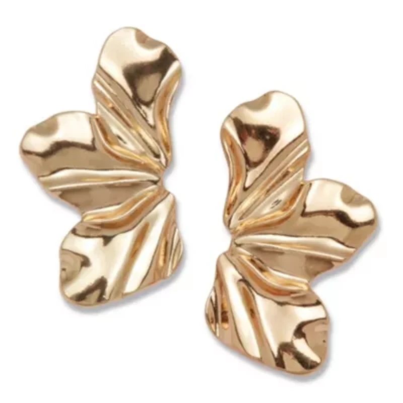 Goldtone Sculptural Floral Drop Earrings, 50x26mm