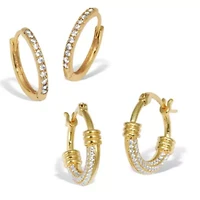 Round Crystal Goldtone Hoop Earrings, 2-Pair Set
