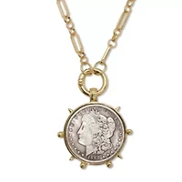 Morgan Silver Dollar Goldtone Coin Replica Necklace 24 inches