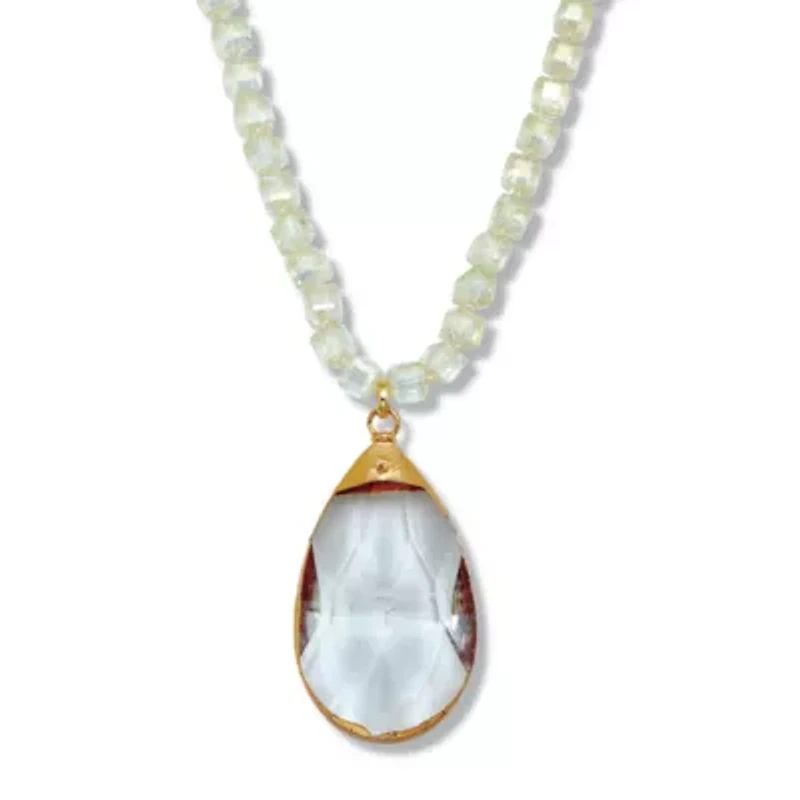 Crystal Pendant Beaded Goldtone Drop Necklace 32-inch