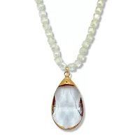 Crystal Pendant Beaded Goldtone Drop Necklace 32-inch