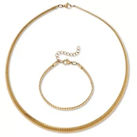 Omega Yellow Gold Ion-Plated Stainless Steel Chain Necklace Set 18 inch