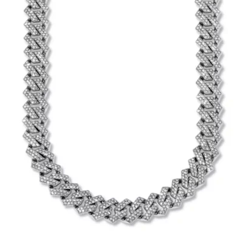 Round Crystal Silvertone Link Necklace 24-inch