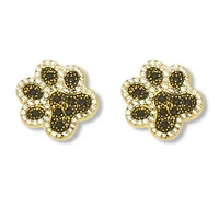 .95 TCW Round Black Cubic Zirconia 14k Yellow Gold-Plated Paw Print Earrings