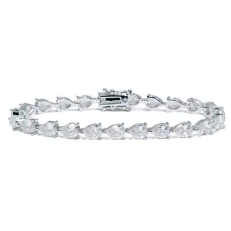 17.04 TCW Pear-Cut Cubic Zirconia Silvertone Tennis Bracelet 7-inch