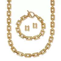 Yellow Gold Ion-Plated Stainless Steel Square Link Jewelry 3-Piece Set