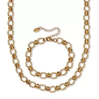 Round Yellow Gold Ion-Plated Stainless Steel Link Necklace Set, 18 to 20-inch