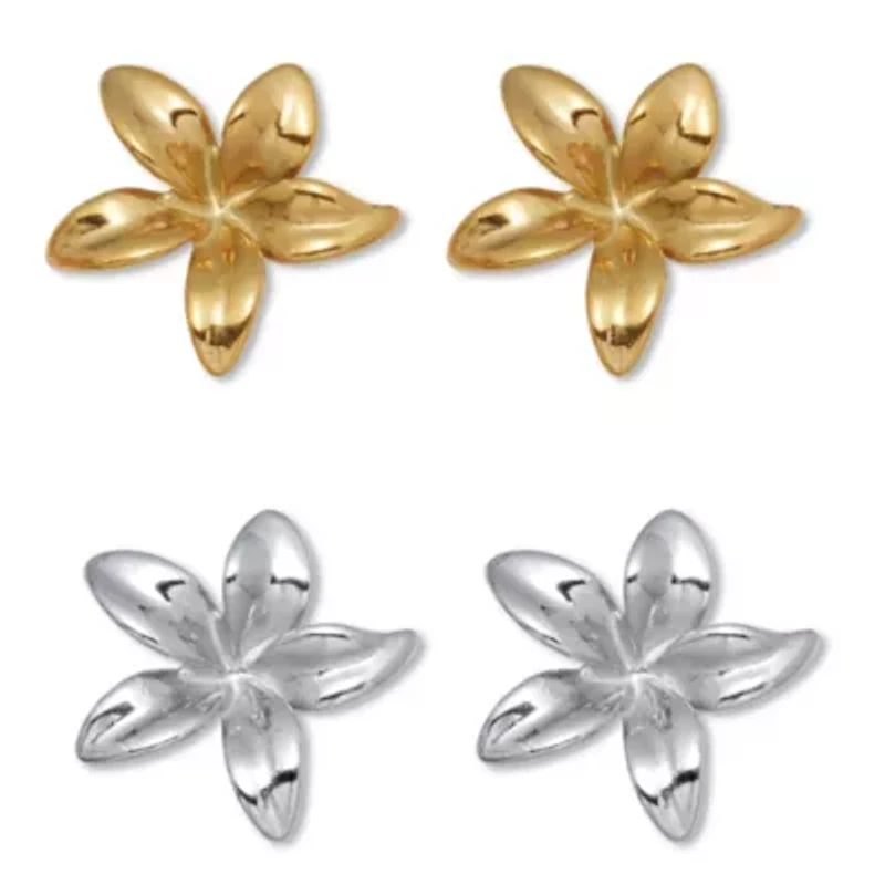 Yellow Gold Ion-Plated Stainless Steel Flower Earrings, 2-Pair Set