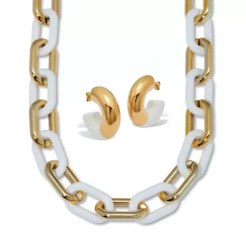 Acrylic Link Necklace and Gold Ion-Plated Stainless Steel Hoop Earrings Set