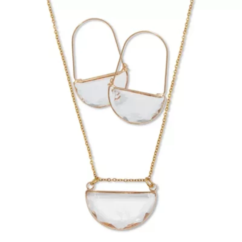 Crystal Half Moon Goldtone Necklace and Earring Set