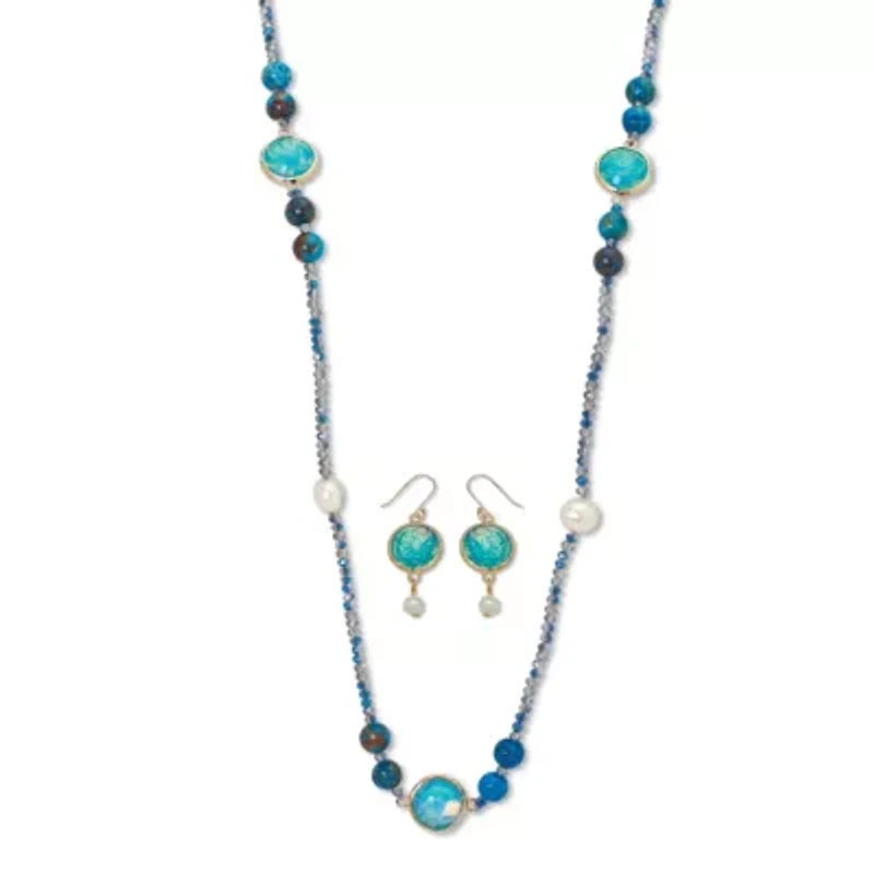 Simulated Blue Opal Necklace and Earring Set