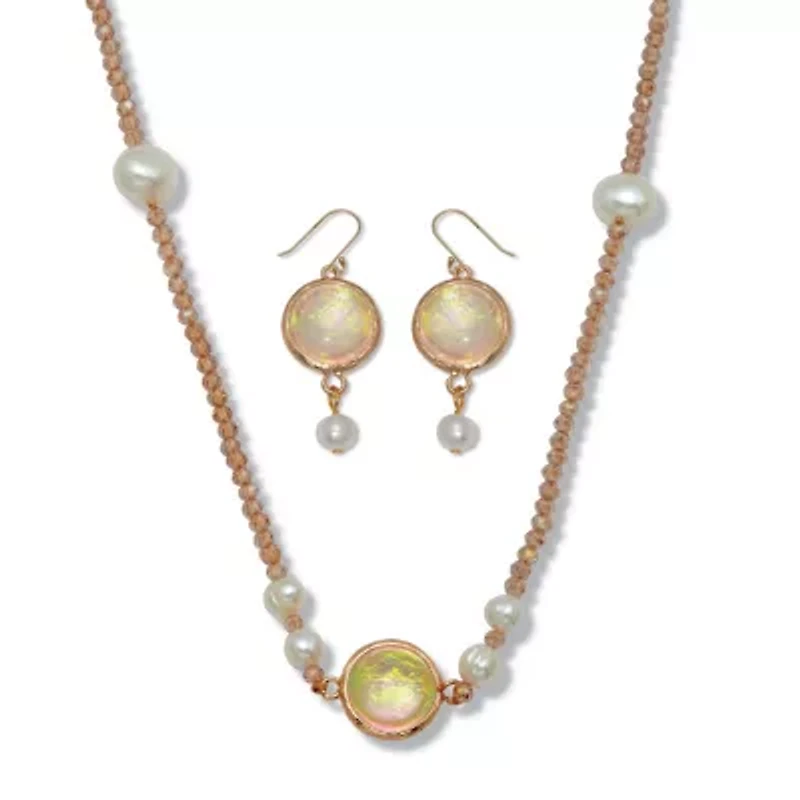 Simulated Opal and Pearl Necklace and Earring Set