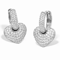 White Crystal Silvertone Heart Drop Earrings (24x16mm)