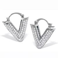 Round Pave-Style Crystal Silvertone V-Hoop Earrings