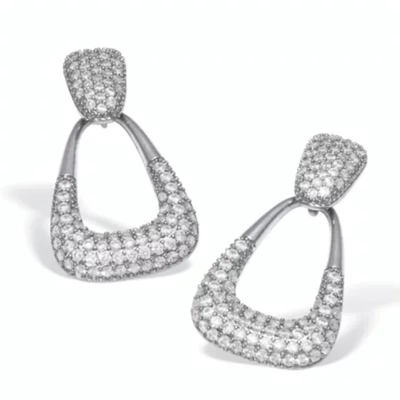 Round Pave-Style Crystal Silvertone Drop Earrings