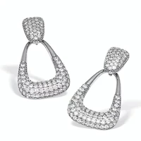 Round Pave-Style Crystal Silvertone Drop Earrings