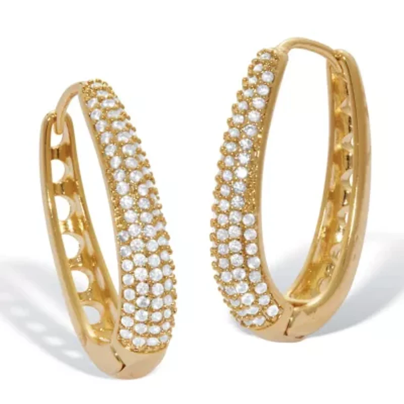 Crystal Four-Row Oval Pave-Style Goldtone Hoop Earrings