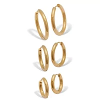3-Pair Gold Ion-Plated Stainless Steel Hoops, 5/8-inch, 8/10-inch and 1-inch