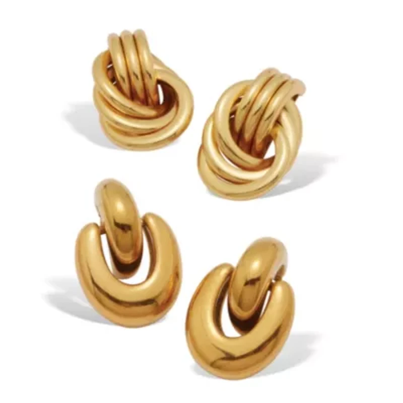 Yellow Gold Ion-Plated Stainless Steel Twisted Knot Drop Earring Set
