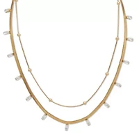 2-Pair Gold Ion-Plated Stainless Steel Crystal Necklace Set 15.5 inch