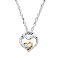 .13 TCW Cubic Zirconia Heart in Silvertone Pendant, 20-inch with 2-inch Extender