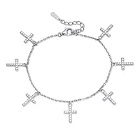 5.39 TCW Cubic Zirconia Cross Charm Sterling Silver Bracelet