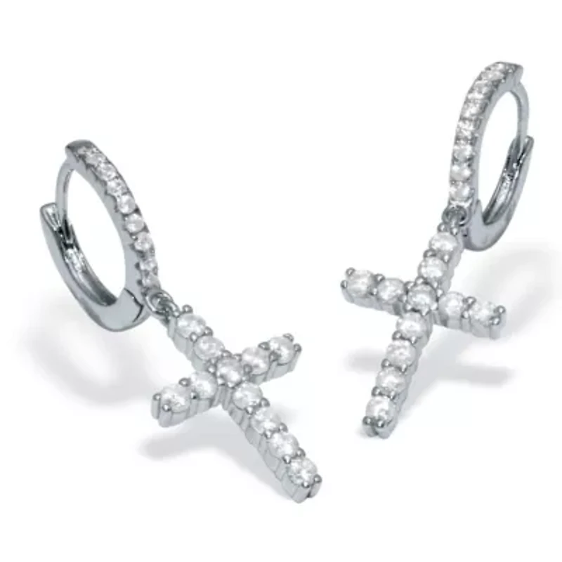 .54 TCW Cubic Zirconia Cross Chram SilvertoneEarrings