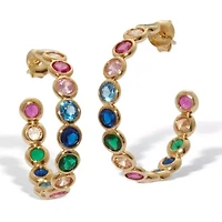 3 TCW Round Rainbow Cubic Zirconia Gold-Plated Hoop Earrings