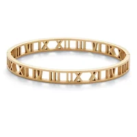Roman Numeral Gold Ion-Plated Stainless Steel Bangle Bracelet