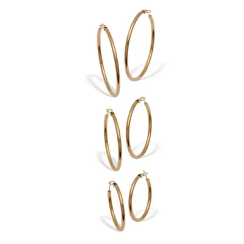 3 Pair Gold Ion-Plated Stainless Steel Hoop Earrings