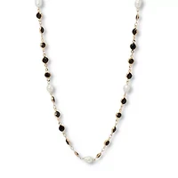 Crystal and Pearl Gold Ion-Plated Stainless Steel Long Necklace