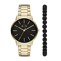 Three-Hand Gold-Tone Stainless Steel Watch and Bracelet Gift Set