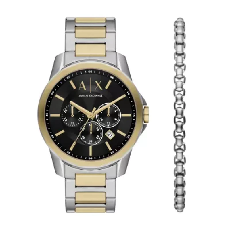 Chronograph Two-Tone Stainless Steel Watch and Bracelet Set