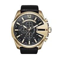 Diesel Men's Mega Chief Chronograph Black Leather Watch