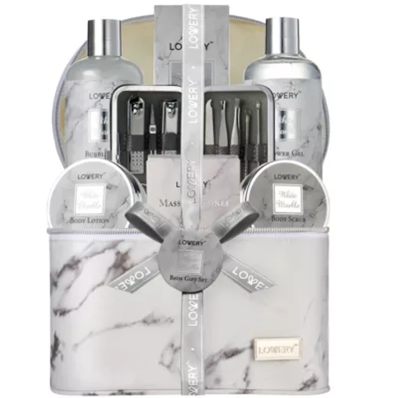 Premium 25pc Massage Kit, White Marble Beauty and Self Care Spa Set with Stones