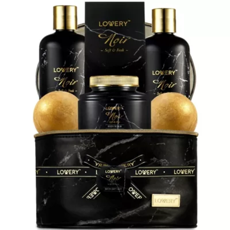 Deluxe Noir Bath and Body Kit with 24 Karate Gold Bath Bombs - Relaxing Spa Bag
