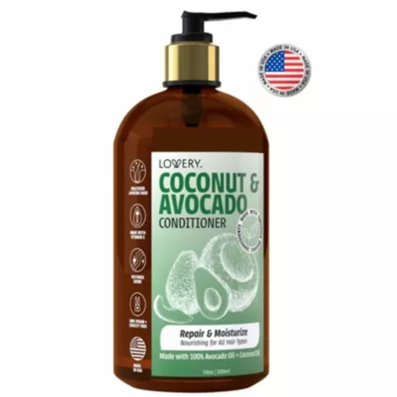 Coconut and Avocado Conditioner, Made in USA, 16 oz.