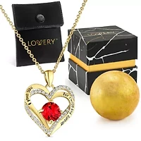14K Gold Plated Double Heart Ruby & CZ Pendant  & Necklace with Pouch, Bath Bomb & Gift Box