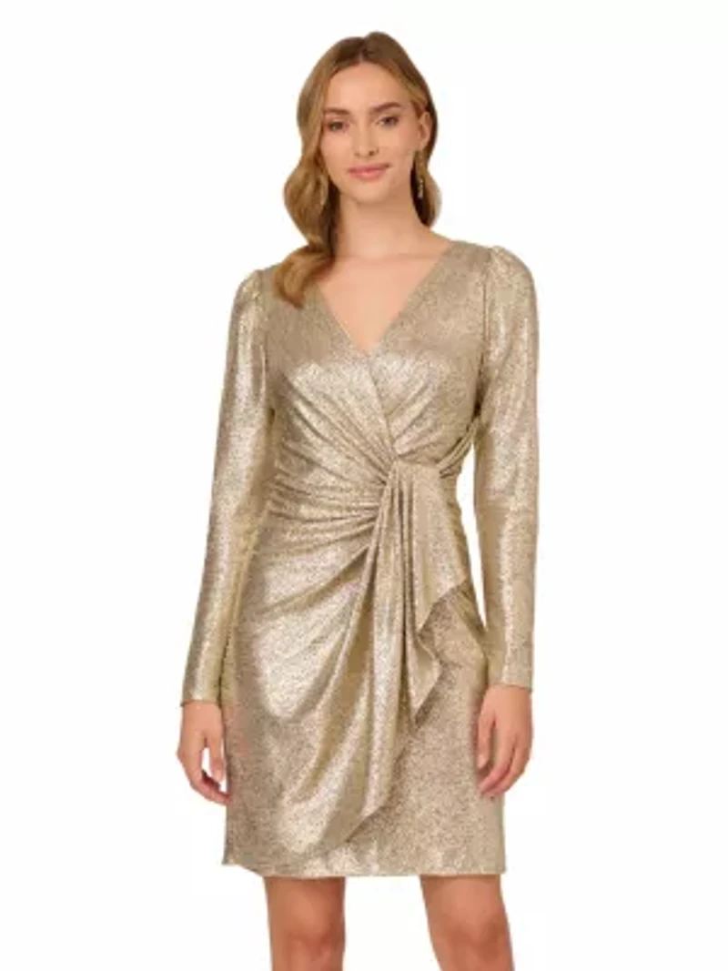 Foiled Knit Draped Dress