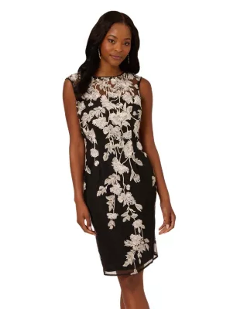 Border Embroidery Sheath Dress