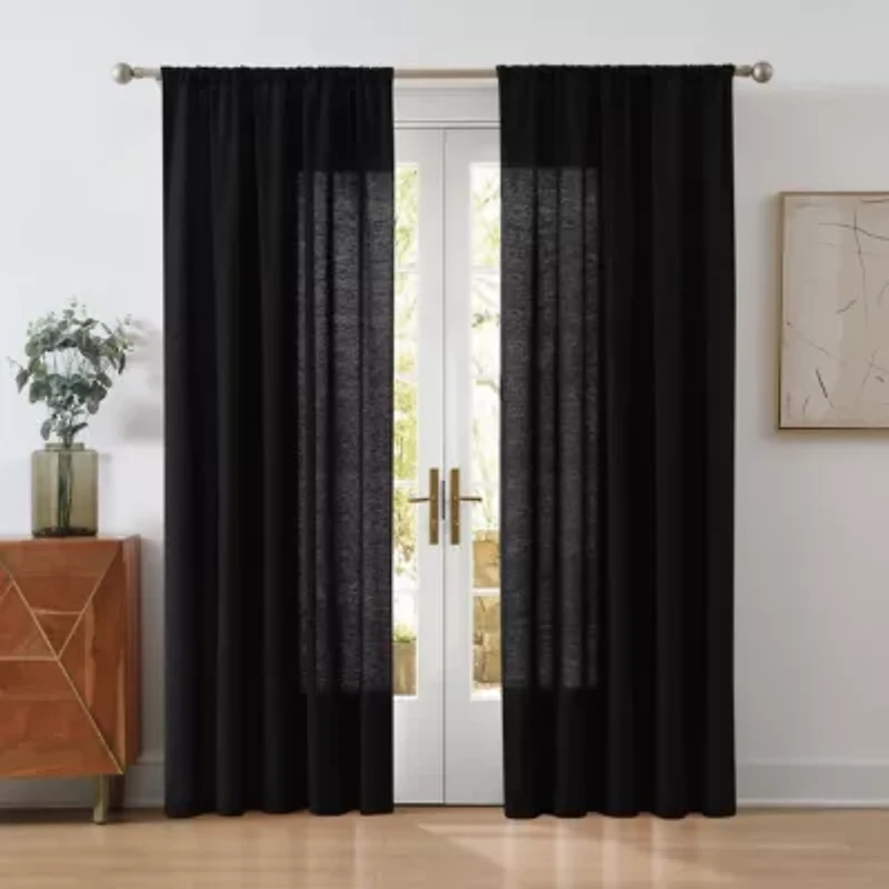 Cannon Solid Cotton Percale Light Blue 50x84 Window Curtain Pair