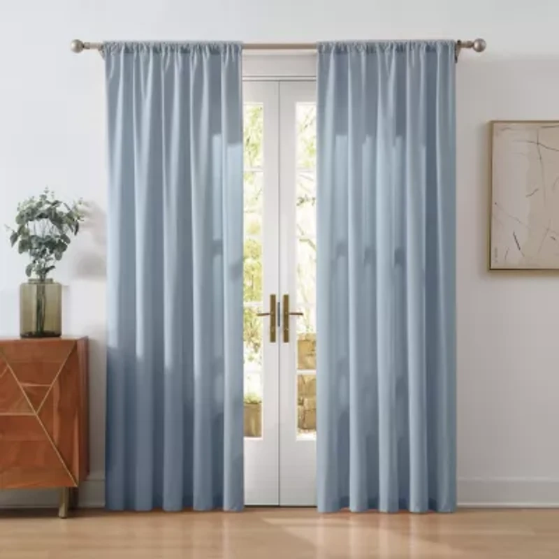 Cannon Solid Cotton Percale Light Blue 50x84 Window Curtain Pair