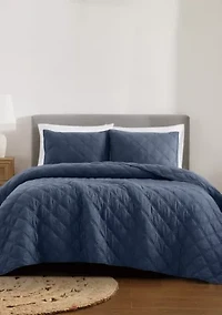 Brooklyn Loom Diamond Washed Cotton Green Full/Queen 3 Piece Quilt Set