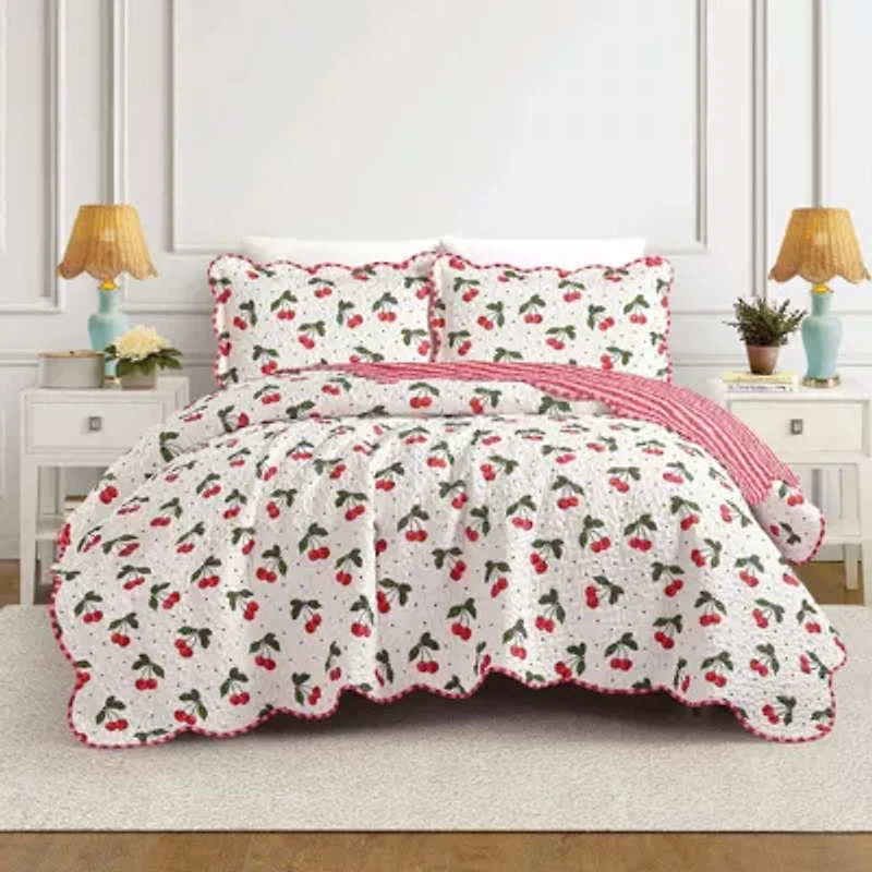 Cherry Scalloped Reversible Quilt Set