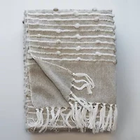 Damara Slub Stripe Tasseled Cotton Blend Throw